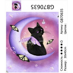 картина алмазная мозаика АМ34 GB70635 "Черный котенок на месяце", 30х40 см