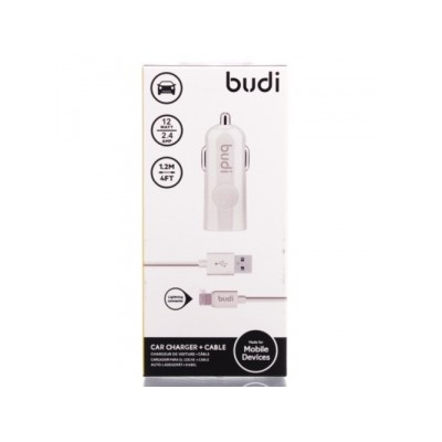 Автомобильный адаптер budi M8J062L USB/5V/2.4A +lightning (белый) 70560