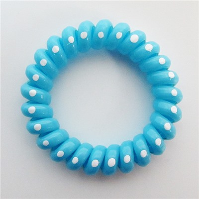 Резинка-пружинка для волос силиконовая голубая/точка/увеличенная 6 см №83