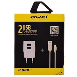 Сетевой адаптер Awei C-900 5В, 2.1A, 2USB, кабель micro USB (белый) 78916