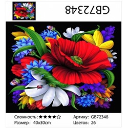 картина алмазная мозаика АМ34 GB72348 "Яркие цветы на черном фоне", 30х40 см