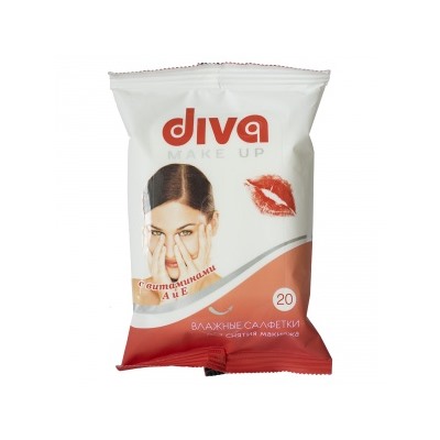 Diva. Влажные салфетки для снятия макияжа с витаминами А и Е, 20 шт. 6391