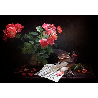 картина по номерам РН GX24608 "Розы, письмо, чернильница с пером", 40х50 см