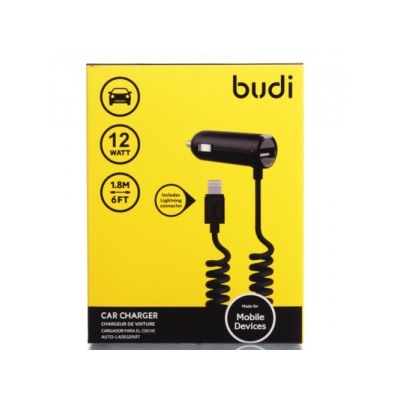 Автомобильная зарядка budi M8J186 USB/lightning/5V/2.4A (черный) 70556