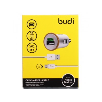 Автомобильный адаптер budi M8J090M USB/5V/2.1A +micro USB (белый) 70573