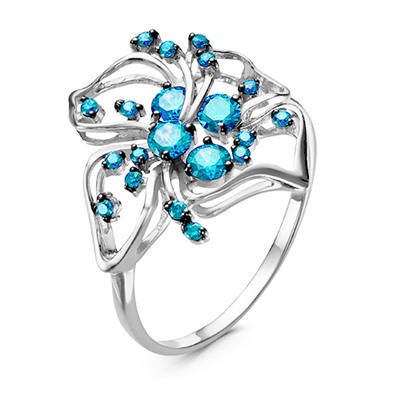 Кольцо из серебра с голубыми фианитами родированное