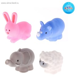 Набор резиновой игрушки "Носорог, заяц, овечка, слон", 4шт с пищалкой