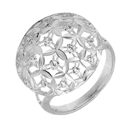 Кольцо из серебра с алмазной огранкой и фианитами родированное