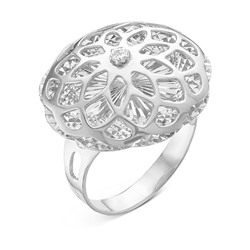 Кольцо из серебра с алмазной огранкой и фианитами родированное