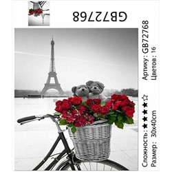 картина алмазная мозаика АМ34 GB72768 "Велосипед с цветами на фоне Эйфеля", 30х40 см