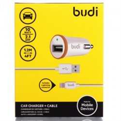 Автомобильный адаптер budi M8J078 USB/5V/2.1A +lightning (белый/золото) 70571