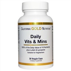 California Gold Nutrition, Витамины и минералы на каждый день, 30 растительных капсул. Спец. предложение!!!