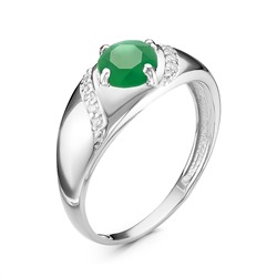 Кольцо из серебра с зеленым кварцем и фианитами родированное