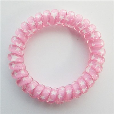 Резинка-пружинка для волос силиконовая розовая/звезды/увеличенная 6 см №97