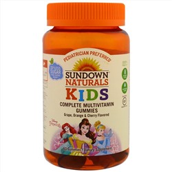Sundown Naturals Kids, Детские жевательные мультивитамины, Диснеевские принцессы, со вкусом винограда, апельсина и вишни, 60 штук