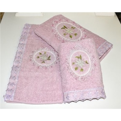 Махровое полотенце "Кружево"-лаванда с вышивкой 50*90 см. хлопок 100%