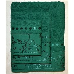 Набор махровых полотенец жаккард "Подарочный"-темно-зеленый 3 шт (40*70 см, 50*90 см,70*130 см) в индив. упак. хлопок 100%