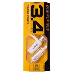 Автомобильная зарядка Remax RCC102 Fast8 USB/lightning/5V/3.4A (белый/золотой) 71769