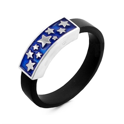 Кольцо из каучука с родированным серебром и синей эмалью