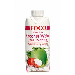Кокосовая вода с соком личи "FOCO"  330 мл Tetra Pak 100% натуральный напиток, БЕЗ САХАРА