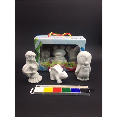 Детский набор из гипсовых фигурок "Раскрась меня" в подарочной упаковке