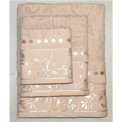 Набор махровых полотенец жаккард "Подарочный"-бежевый 3 шт (40*70 см, 50*90 см,70*130 см) в индив. упак. хлопок 100%