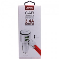 Автомобильный адаптер LDNiO DL-C29 2USB (5V/3400 mA) +кабель micro USB (белый) 56343