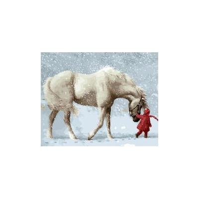 картина по номерам РН GХ9600 "Белая лошадь и девочка в красном", 40х50 см