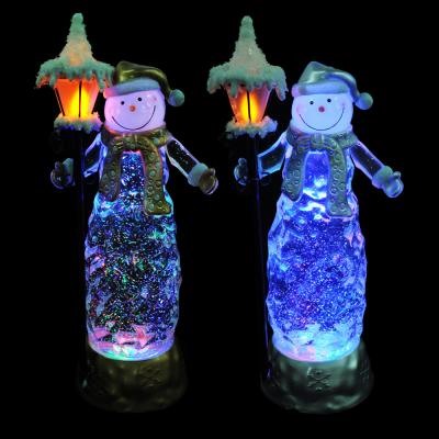 164 сув N01-004 СНОУ БУМ Светильник LED снеговик с фонарем, с водой и блестками, пластик,30,5х9,3 см,3хААА,2 цвета