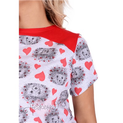 Женская пижама ЖП 005 (ежики и сердечки + красный)