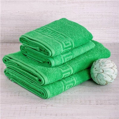 Махровое полотенце "Греческий бордюр"-зелен. 50*90 см. хлопок 100%