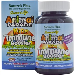 Nature's Plus, Источник жизни, Жевательные таблетки для детей для защиты иммунитета со вкусом тропических ягод, 90 животных