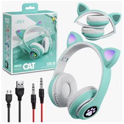 Беспроводные наушники со светящимися ушками Cat Ear STN-28 с Bluetooth, MP3, FM, AUX, Mic, LED (зеленый)