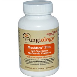 Fungiology, MushRex Plus, Грибной комплекс полного спектра, 120 растительных капсул