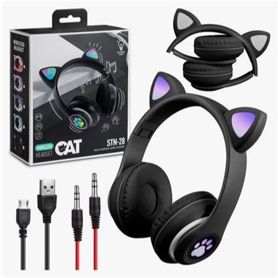 Беспроводные наушники со светящимися ушками Cat Ear STN-28 с Bluetooth, MP3, FM, AUX, Mic, LED (черный)