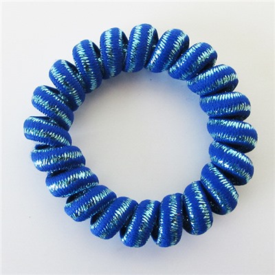 Резинка-пружинка для волос силиконовая синяя/тканевая/блестящая/увеличенная №65