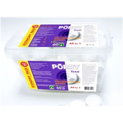 Таблетки для посудомоечных машин PURRY Total,  60 шт,  контейнер, в индивидуальной упаковке