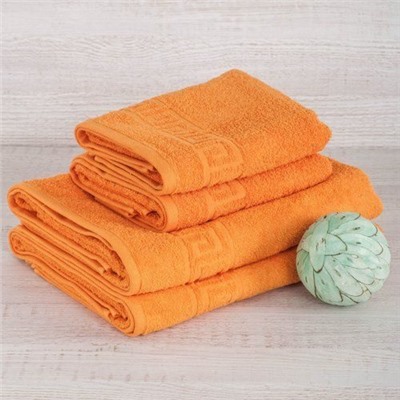 Махровое полотенце "Греческий бордюр"-апельсин 50*90 см. хлопок 100%
