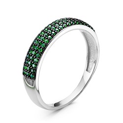 Кольцо из серебра с зелеными фианитами родированное