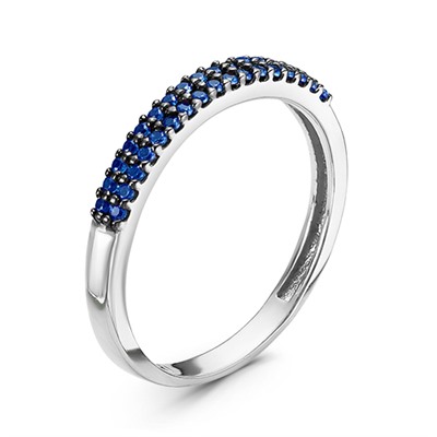 Кольцо из серебра с синими фианитами родированное