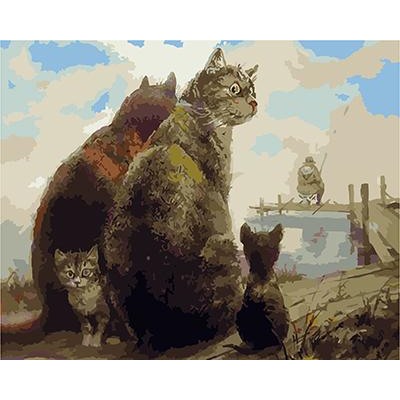 картина по номерам РН GХ4559 "Кошачья семья ждет улов" , 40х50 см
