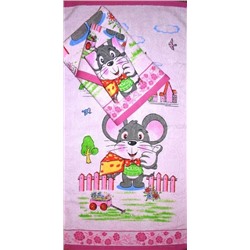 Махровое полотенце "Счастливый мышонок" -розов. 70*140 см. хлопок 100%