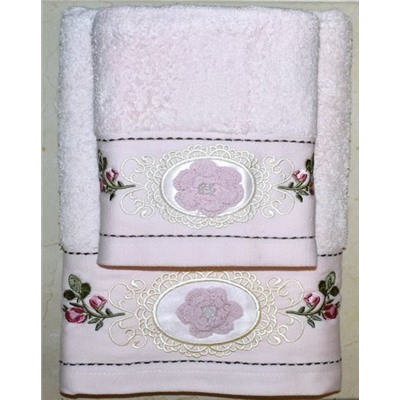 Махровое полотенце "Жемчуг"-нежно-розовый с вышивкой 70*140 см. хлопок 100%