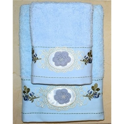 Махровое полотенце "Жемчуг"-голубой с вышивкой 50*90 см. хлопок 100%
